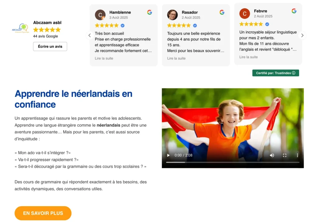 Apprentissage immersif du néerlandais pour adolescents